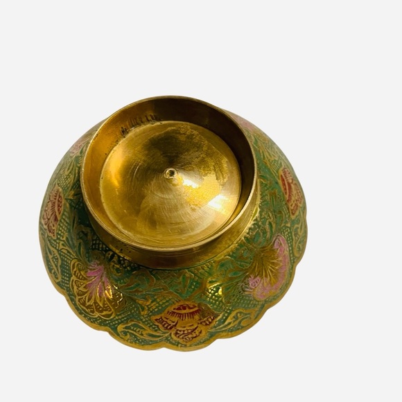 RARE Brass Cloisonne Enamel Jerusalem Souvenir Bowl Sea Of Galilee Fish 4.5 Inch - Picture 6 of 8